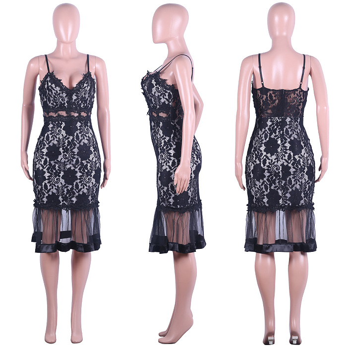 WHOLESALE | Lace See-through Maxi Dress in Black