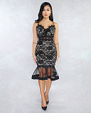WHOLESALE | Lace See-through Maxi Dress in Black
