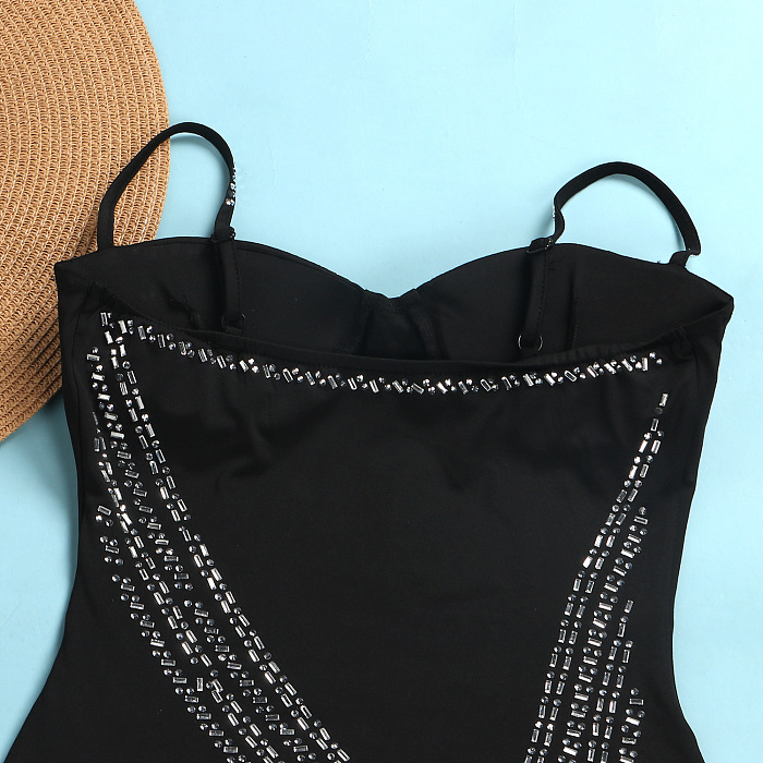 WHOLESALE | Solid Rhinestone Beaded Maxi Dress in Black