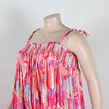WHOLESALE | Plus Size Pleated Self Tied Drawstring Jumpsuit in Pink