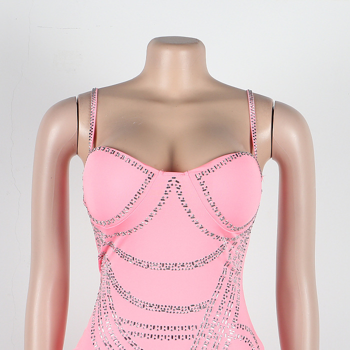 WHOLESALE | Solid Rhinestone Beaded Maxi Dress in Pink