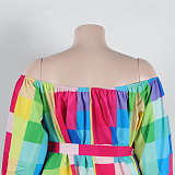 WHOLESALE | Color Block Off Shoulder Puffy Sleeve Shorts Set
