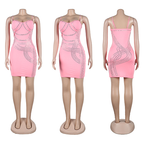 WHOLESALE | Solid Rhinestone Beaded Maxi Dress in Pink