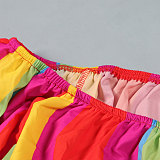 WHOLESALE | Color Bar Off Shoulder Puffy Sleeve Shorts Set