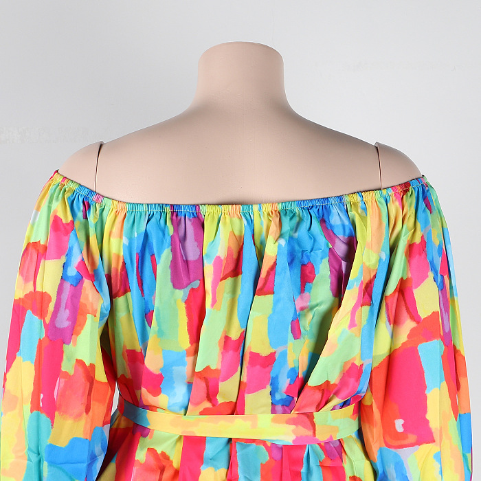 WHOLESALE | Color Block Off Shoulder Puffy Sleeve Shorts Set
