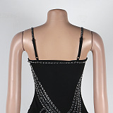 WHOLESALE | Solid Rhinestone Beaded Maxi Dress in Black