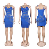 WHOLESALE | Solid Rhinestone Beaded Maxi Dress in Blue