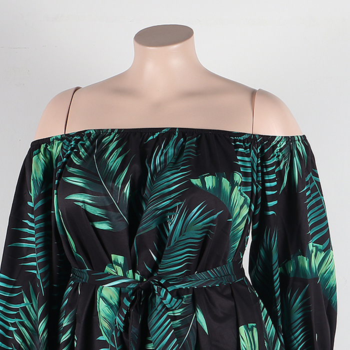 WHOLESALE | Leaf Printed Off Shoulder Puffy Sleeve Shorts Set