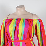 WHOLESALE | Color Bar Off Shoulder Puffy Sleeve Shorts Set