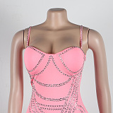 WHOLESALE | Solid Rhinestone Beaded Maxi Dress in Pink