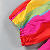 WHOLESALE | Color Bar Off Shoulder Puffy Sleeve Shorts Set