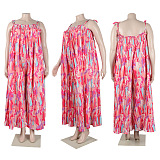 WHOLESALE | Plus Size Pleated Self Tied Drawstring Jumpsuit in Pink