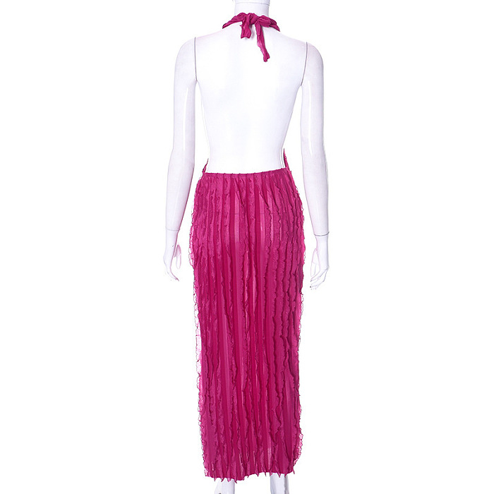WHOLESALE | Chiffon Ruffle Halter Open Back Dress
