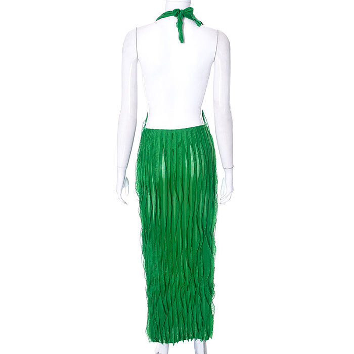 WHOLESALE | Chiffon Ruffle Halter Open Back Dress