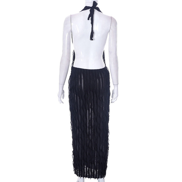 WHOLESALE | Chiffon Ruffle Halter Open Back Dress