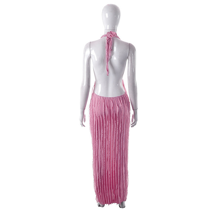 WHOLESALE | Chiffon Ruffle Halter Open Back Dress