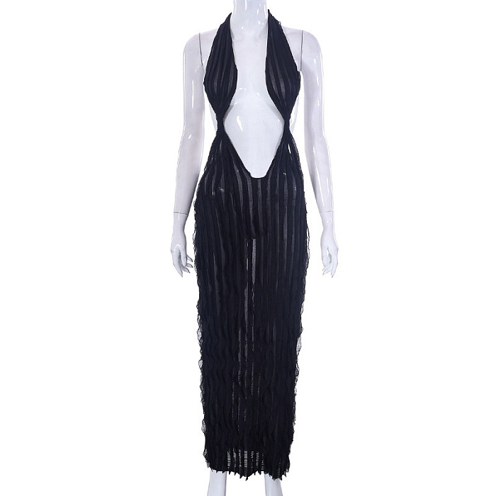 WHOLESALE | Chiffon Ruffle Halter Open Back Dress