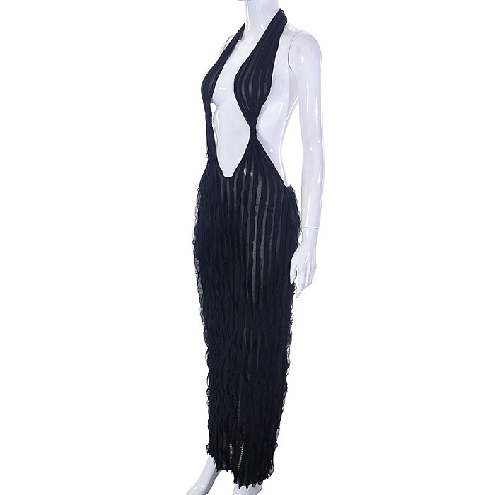 WHOLESALE | Chiffon Ruffle Halter Open Back Dress