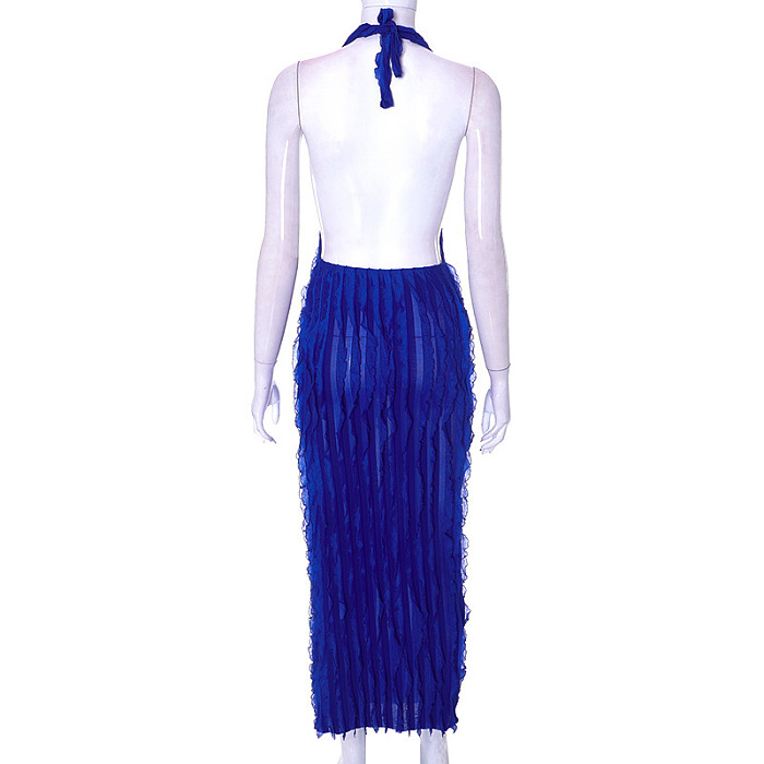 WHOLESALE | Chiffon Ruffle Halter Open Back Dress