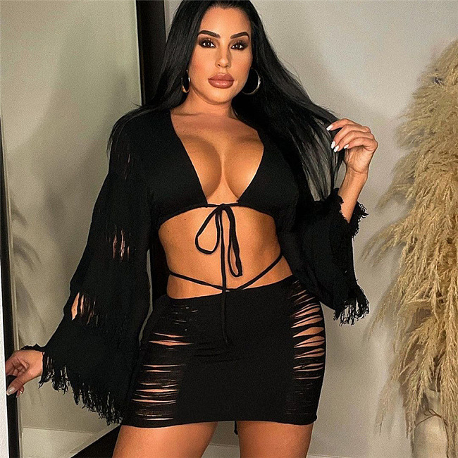 WHOLESALE | Tassle Hem Self-tied Skirt Set