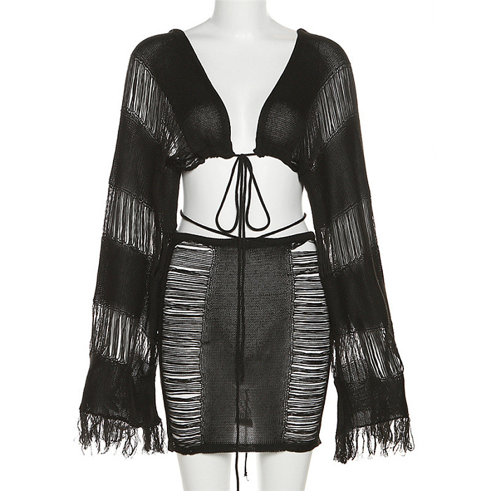 WHOLESALE | Tassle Hem Self-tied Skirt Set