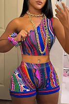 WHOLESALE | Printed One Shoulder Top Shorts Suit
