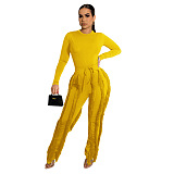 WHOLESALE | Sexy Tassel Fringe Two-Piece Set for Women Long Sleeve O-Neck pants bodysuit Top and pants