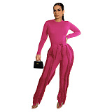 WHOLESALE | Sexy Tassel Fringe Two-Piece Set for Women Long Sleeve O-Neck pants bodysuit Top and pants