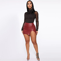 WHOLESALE | Pu Material Back Zip-up Skirt