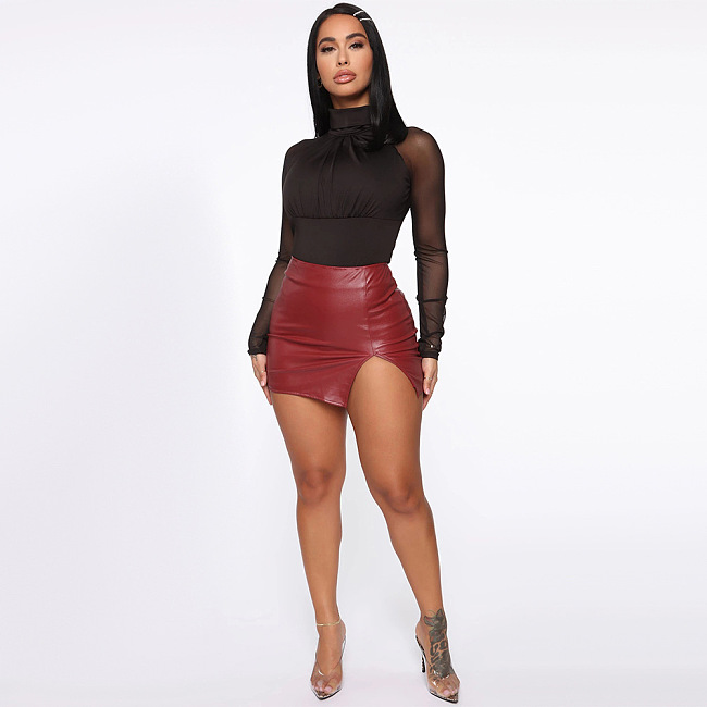 WHOLESALE | Pu Material Back Zip-up Skirt