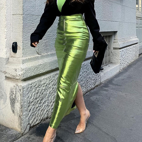 WHOLESALE | Pu Side Zip Up Bodycon Long Skirt