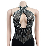 WHOLESALE | Rhinestone Beaded Halter Romper