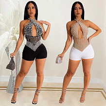 WHOLESALE | Rhinestone Beaded Halter Romper