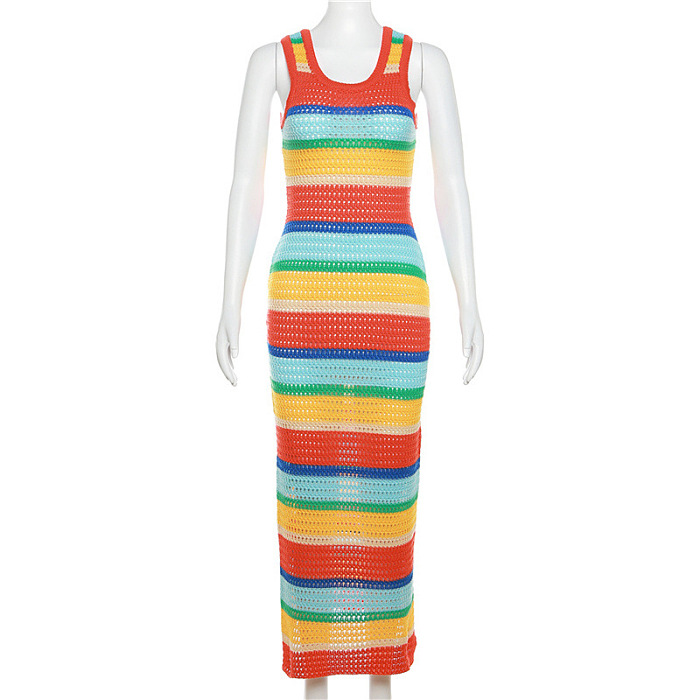 WHOLESALE | Elastic Fabric Rainbow Tank Long Dress