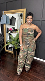 WHOLESALE | Camo Off Shoulder Half Button Up Jumpsuit