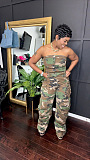 WHOLESALE | Camo Off Shoulder Half Button Up Jumpsuit