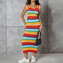 WHOLESALE | Elastic Fabric Rainbow Tank Long Dress
