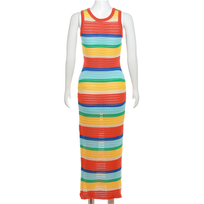 WHOLESALE | Elastic Fabric Rainbow Tank Long Dress