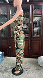 WHOLESALE | Camo Off Shoulder Half Button Up Jumpsuit