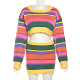 WHOLESALE | Color Block Knitted Skirt Set