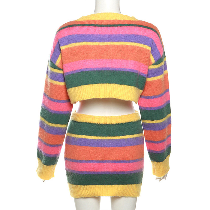 WHOLESALE | Color Block Knitted Skirt Set