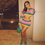 WHOLESALE | Color Block Knitted Skirt Set