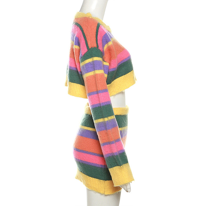 WHOLESALE | Color Block Knitted Skirt Set