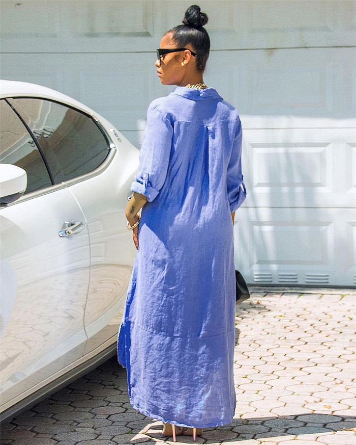 WHOLESALE | Chiffon Button Up Shirt Collar Long Dress