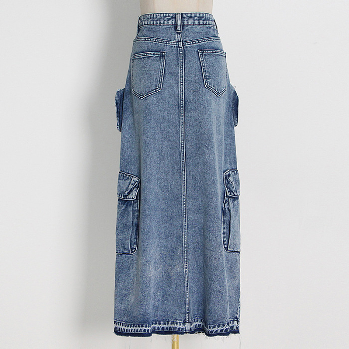WHOLESALE | Patchwork Pockets Front Split Skirt