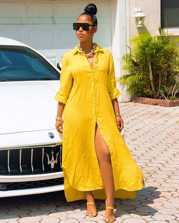 WHOLESALE | Chiffon Button Up Shirt Collar Long Dress