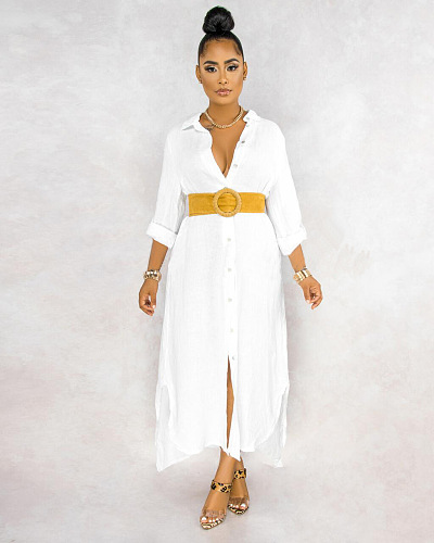 WHOLESALE | Chiffon Button Up Shirt Collar Long Dress