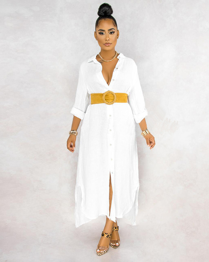 WHOLESALE | Chiffon Button Up Shirt Collar Long Dress