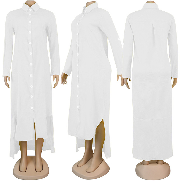 WHOLESALE | Chiffon Button Up Shirt Collar Long Dress