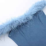 WHOLESALE | Feather Hem Off-shoulder Dress